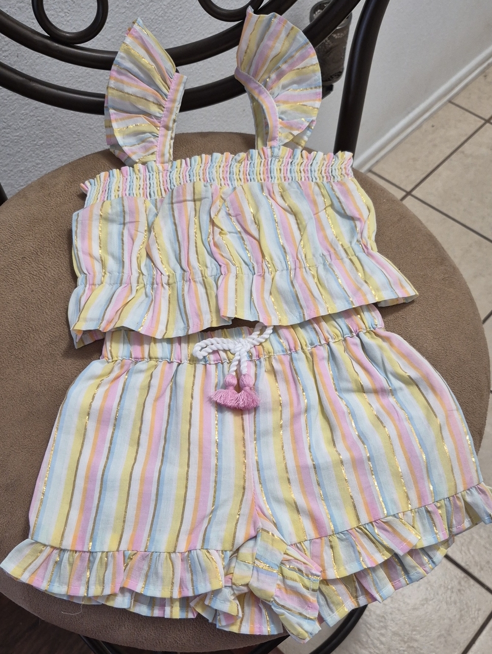 Isaac Mizrahi Toddler Girls Pastel Stripe Ruffle Tank & Shorts Set 2T